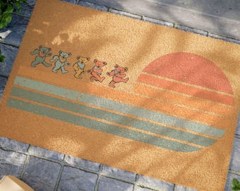 Felpudo retro con osos bailando al atardecer / Osos marchando de Grateful Dead