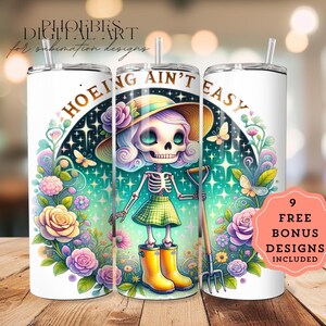 Hoeing Aint Easy PNG, Funny Gardening Clipart, Skeleton Gardener Sublimation Design, Trendy Plant UVDTF Transfer, Graphic Tee Sticker File