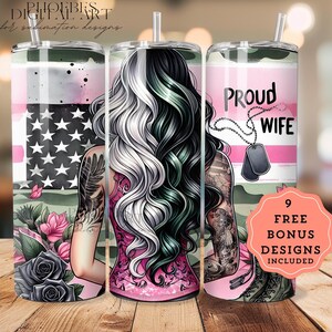 Military Wife Tumbler Wrap, Military Boots, Proud Patriotic Wife, US American Flag, 20 Oz Skinny Sublimation Tumbler Digital Design Download