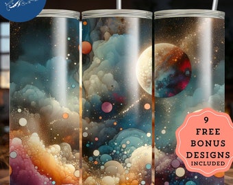 Celestial Moon and Stars Tumbler Wrap, Boho Galaxy Sublimation (PNG)