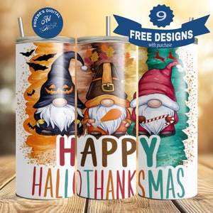 Happy Hallothanksmas 20 oz Skinny Tumbler Halloween PNG, Sublimation Design DIGITAL, Christmas png, Thanksgiving PNG, Funny Holiday Design