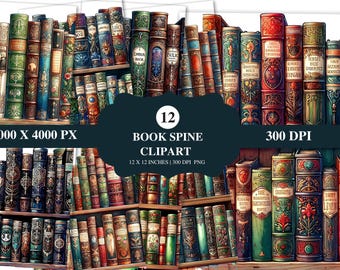 Watercolor Book Border Clipart, Vintage Fantasy (Digital Download)