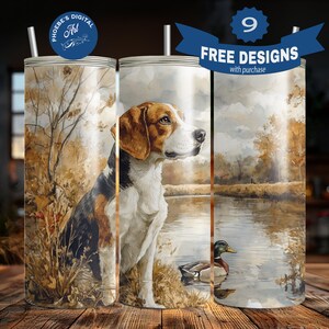 Beagle Duck Hunting Tumbler Wrap, Hunter Scene Sublimation PNG Digital Download, Duck Hunting 20oz Skinny Straight Tumbler Design
