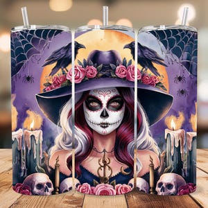 Day of the Dead Women Tumbler Wrap, 20 oz skinny Tumbler Wrap Sublimation PNG Skull Tumbler Design, Halloween Tumbler Wrap, Digital Download