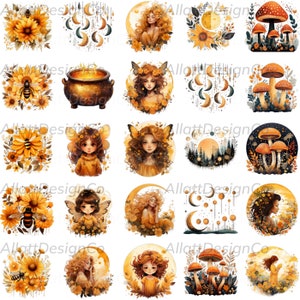 Watercolor litha clipart png set floral pagan holiday wiccan art illustrations clip art summer solstice png litha sun goddess sublimation