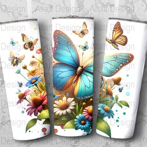 Butterfly Tumbler Wraps, 20 oz Skinny Tumbler Wrap Design, Floral and Butterfly PNG, Commercial Use, Straight and Tapered