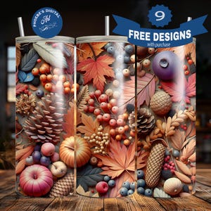 20 oz Skinny Tumbler Wrap, Sublimation Design, Autumn Leaves, Pumpkins, Pine Cones, Fall Floral, Tumbler Wrap, Digital Download