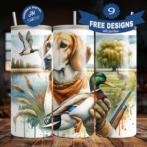 Coonhound Duck Hunting Tumbler Wrap, Hunter Scene Sublimation PNG Digital Download, Duck Hunting 20oz Skinny Straight Tumbler Design