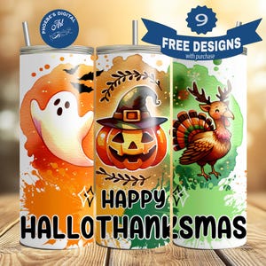Happy Hallothanksmas 20 oz Skinny Tumbler Halloween PNG, Sublimation Design DIGITAL, Christmas png, Thanksgiving PNG, Funny Holiday Design