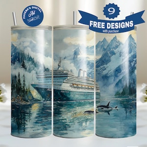 Alaska Cruise Tumbler Wrap 20 oz Sublimation Design, 20oz Skinny Tumbler Digital Download PNG, Alaskan Cruise Design
