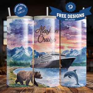 Alaska Cruise Tumbler Wrap 20 oz Sublimation Design, 20oz Skinny Tumbler Digital Download PNG, Alaskan Cruise Design