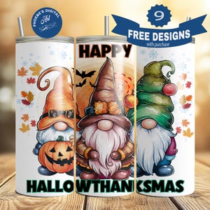 Happy Hallothanksmas 20 oz Skinny Tumbler Halloween PNG, Sublimation Design DIGITAL, Christmas png, Thanksgiving PNG, Funny Holiday Design