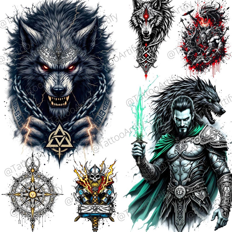 Nordic Mythology Tattoo Designs Viking Art Bundle digital Download nordic-mythology-tattoo-designs-viking-art-bundle-digital-download