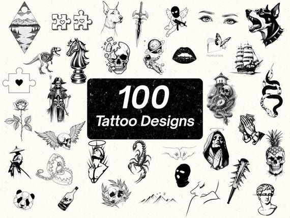 タトゥーデザイン100選：スカル、バラ、ライオン、自然アート（PNG