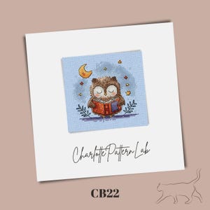 Moonlit Owl Reading Cross-Stitch Pattern - Embroidery Design, Cute Owl and Book Cross-Stitch Pattern - Cozy Nighttime Craft, Home Decor DIY