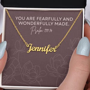 Aangepaste naamketting, op geloof geïnspireerde aangepaste naamketting | &quot;Vreeselijk en prachtig gemaakt&quot; geschenkdoos | Psalm 139:14 Christelijke sieraden