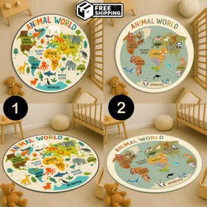 Teppich mit Tierweltkarte für Kinder,Pädagogischer Wildtierteppich,Spielzimmer oder Kindergarten Matte,Klassenzimmer Teppich,Schule Spielmatte