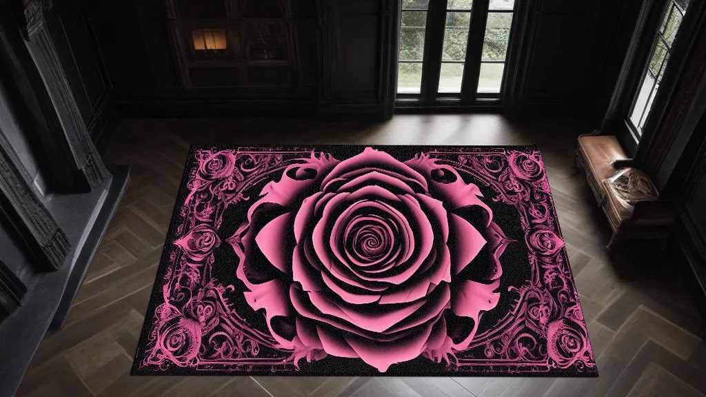 Vintage Pink Rose Rug: Elegant Floral Motif - Etsy