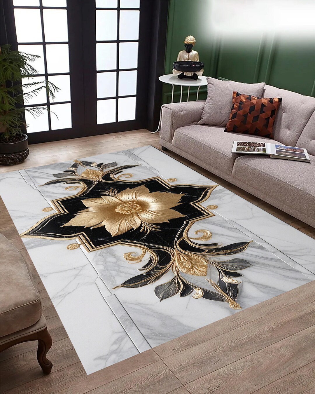 Gold Flower Rug,marble Rug,modern Home Decor,luxury Rug,fascinating Rug ...