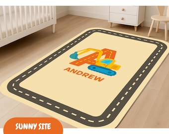 Personalized Construction Rug: Road & Trucks Play Mat, Boys Room Decor