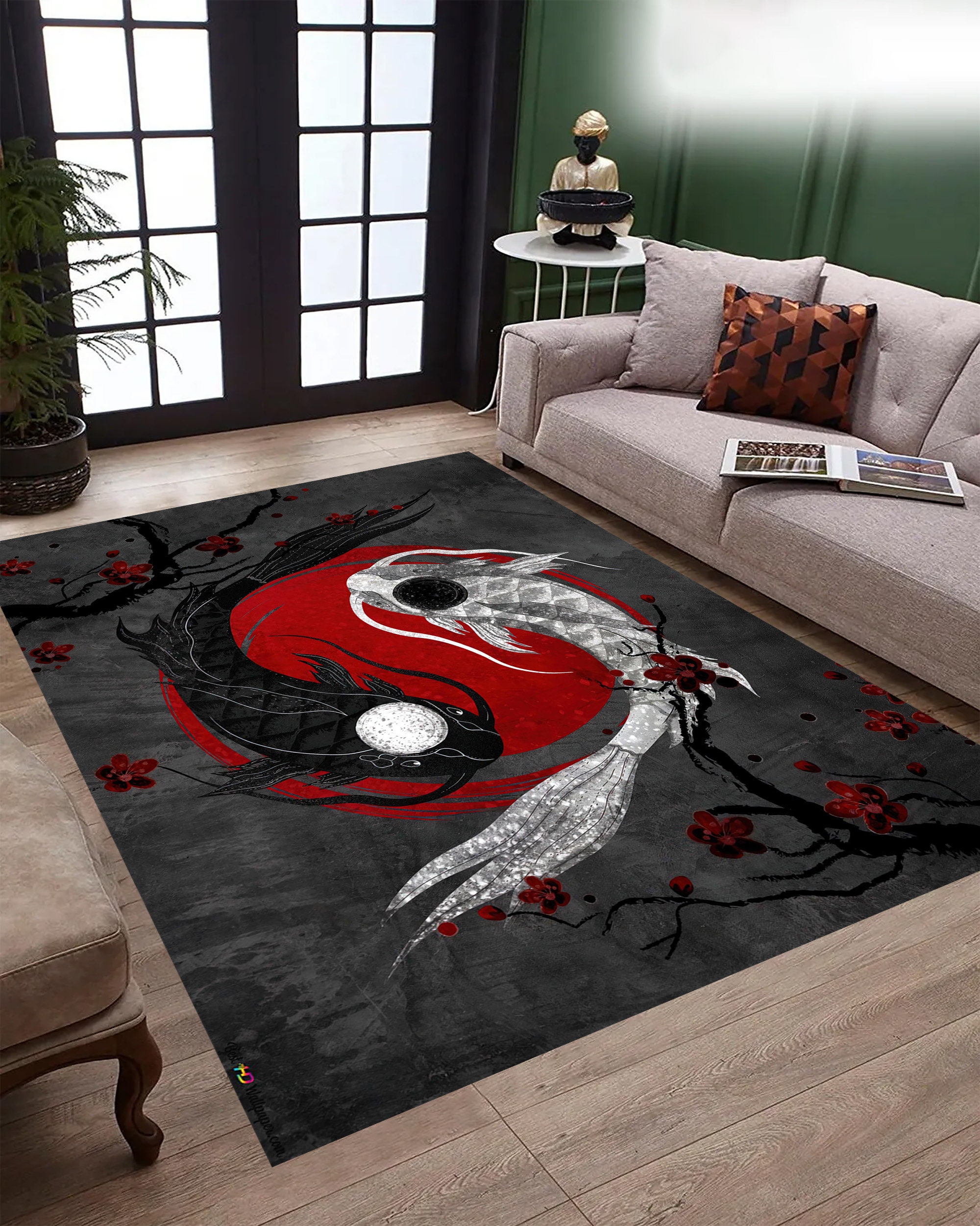 Yin Yang Fish Rug: Traditional Japanese Dragon Carpet - Etsy
