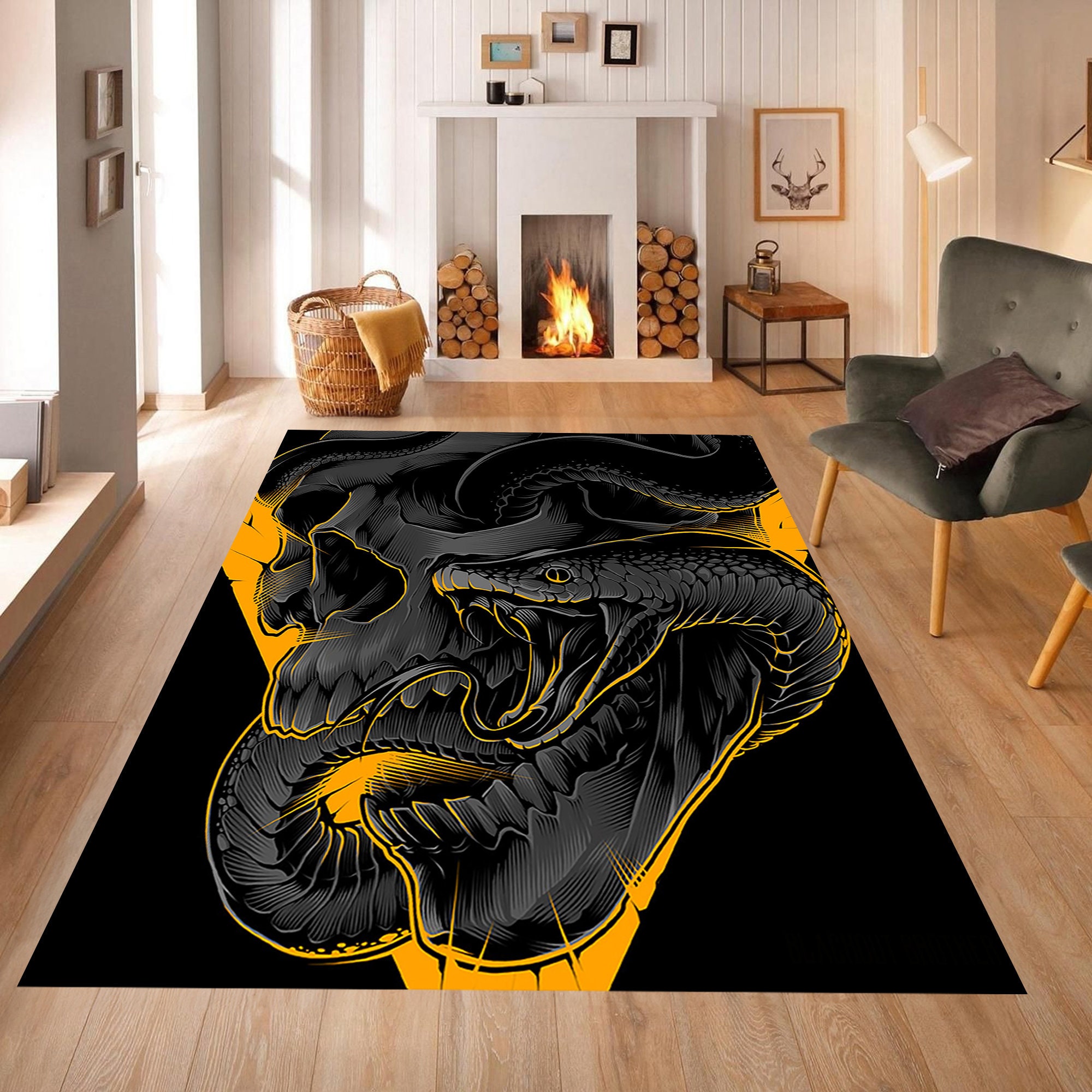 Discover Skull Snake Rug,Skull Home Decoration,Halloween Rug,Gothic Rug,Horror Rug,Living Room Rug,Area Carpet,Personalized Rug,Washable Rug