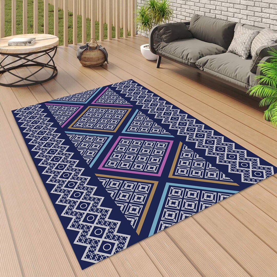 Blue Geometric Rug: Modern Balcony Kilim Style - Etsy