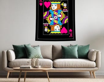 King of Hearts Playing Card Tapestry, Poker Card Wall Art, Casino Card Poster, Gambling Room Decor