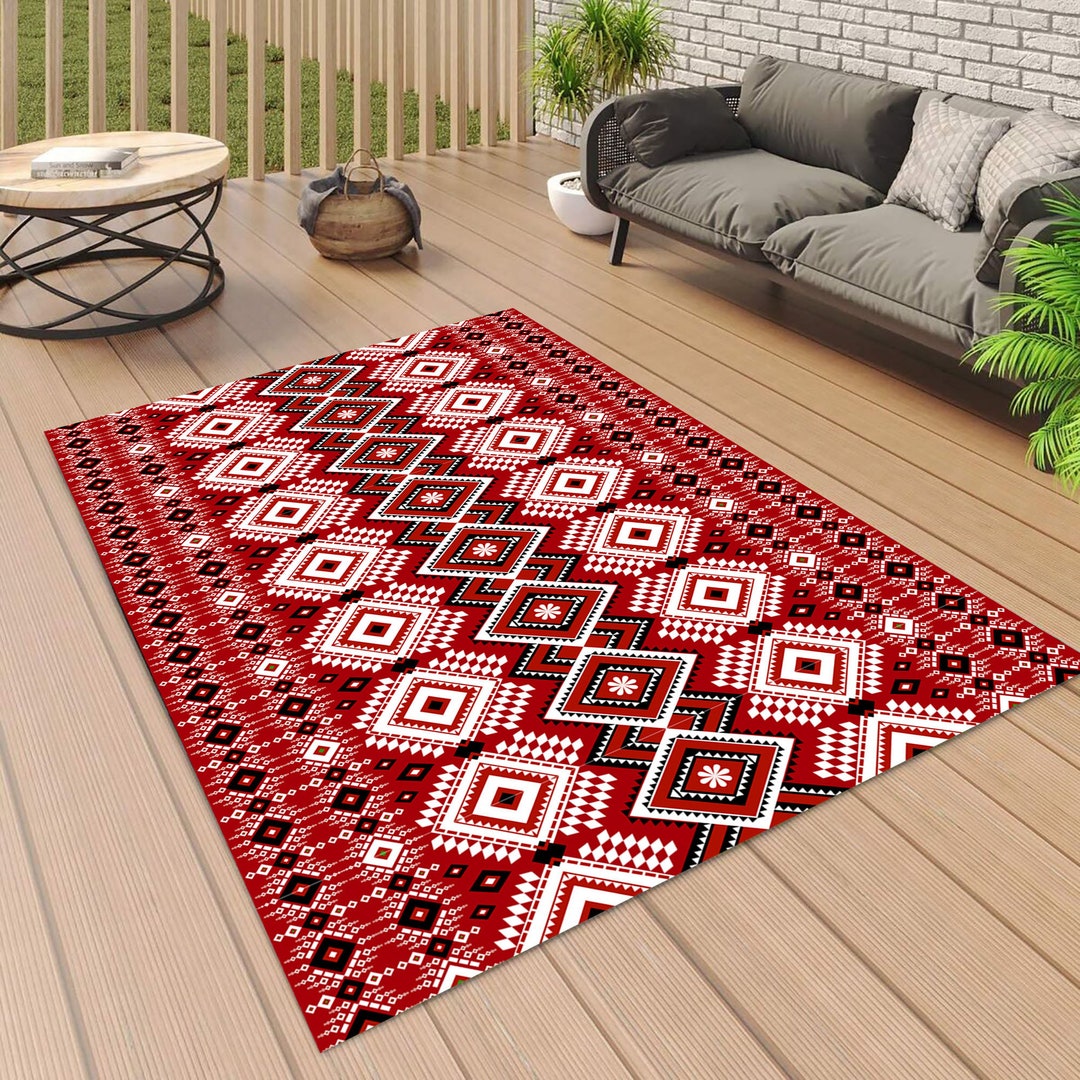 M Modern Rustic Rug Red Motif Area Rug: Modern Rustic Home Decor - Etsy
