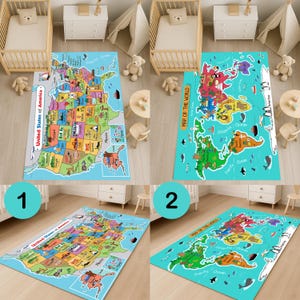 Teppich mit Tierweltkarte für Kinder, Kinderteppiche, Spielzimmer oder Kinderzimmer Matte