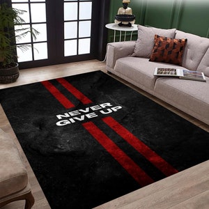 Tappeto motivazionale, tappeto "Never Give Up", tappeto incoraggiante, tappeto con carta della fortuna, tappeto per palestra, arredamento moderno per la casa, tappeto alla moda, tappeto estetico scuro