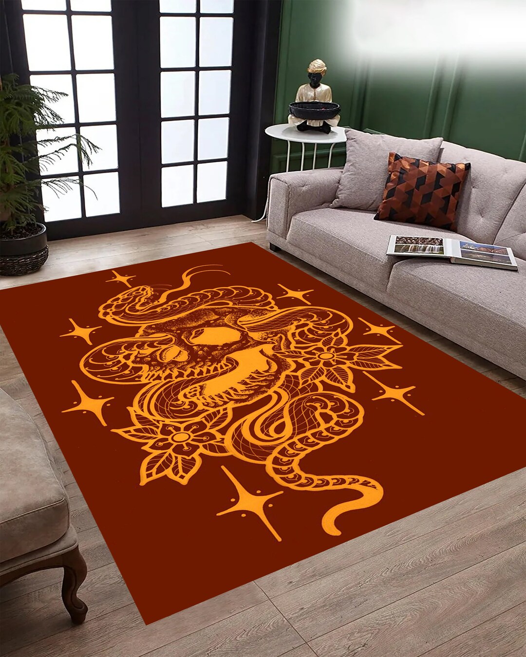 Hok Rug Skeleton Pattern Snake Rug,gothic Style Rug,dark Aesthetic Rug,occult Rug,animal Pattern ...