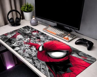 Spiderman Mouse Pad,Comic Style Desk Mat, Red Hero Mousepad, Gamer Desk Setup, XL Gaming Mouse Pad, Action Comic Desk Mat, Cool Desk Decor