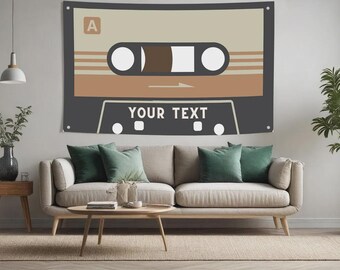 Retro Cassette Tape Wall Tapestry, Vintage 80s 90s Music Poster, Old School Mixtape Wall Hanging, Retro Music Room Decor