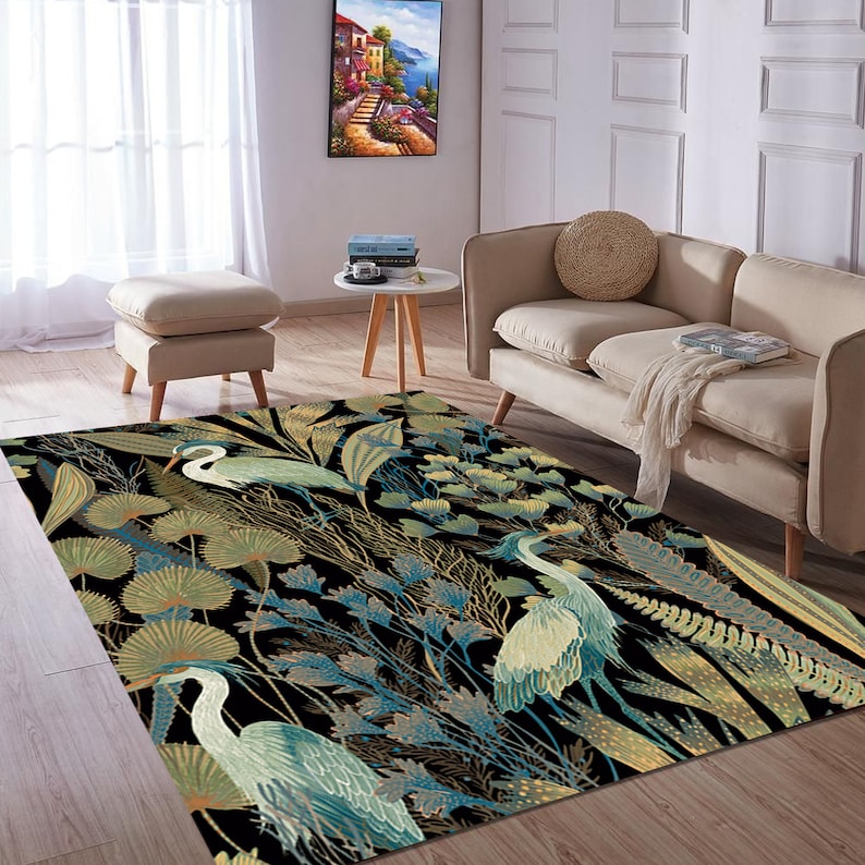 Tree Rug Modern Tropical Crane Rug: Modern Tree of Life Decor - Etsy