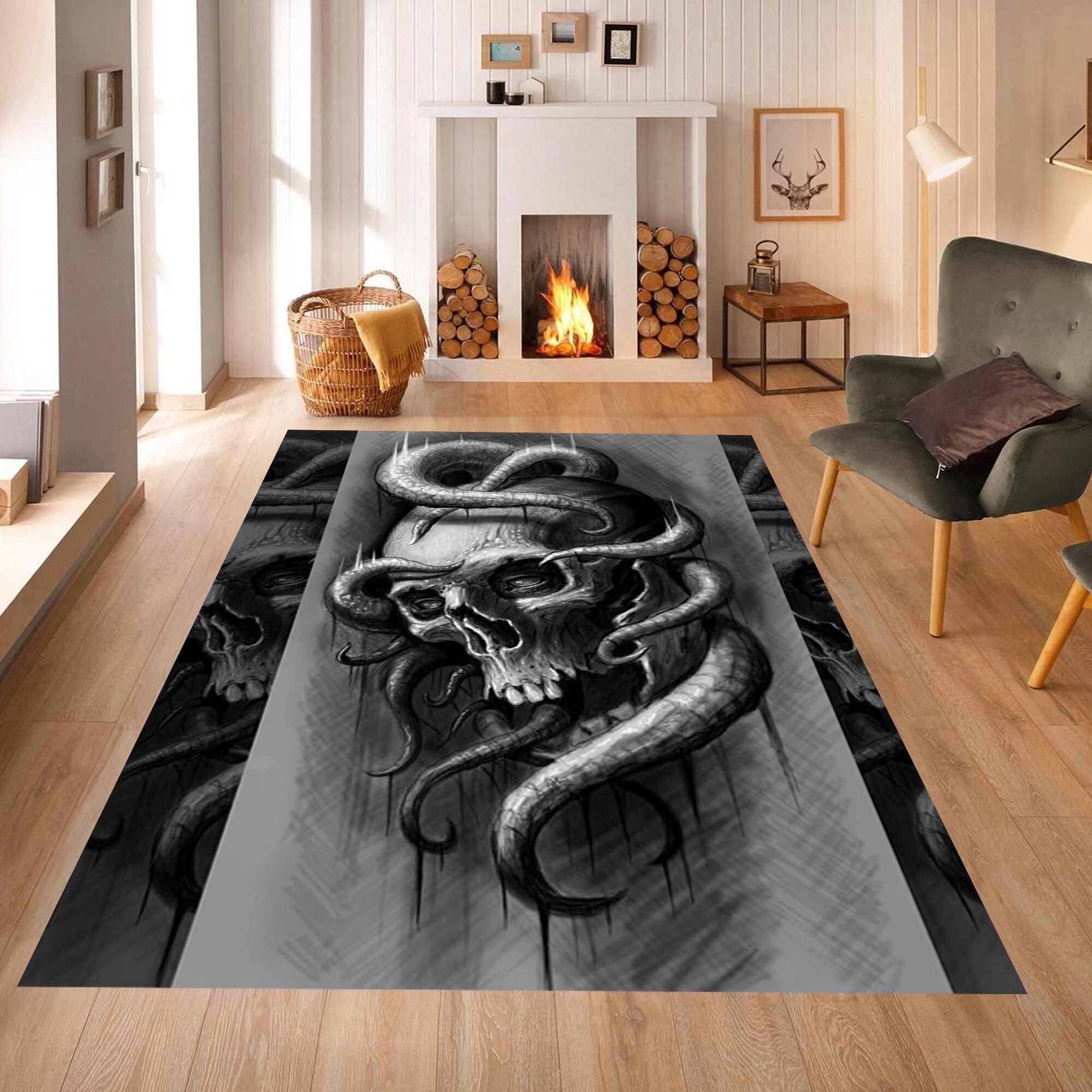 Discover Gothic Skull Rug,Avengers Rug,Skeleton Rug,Snake Rug,Ghost Themped Rug,Bone Carpet,Horror Home Decor,Decorated Skull,Fantastic Teens Room