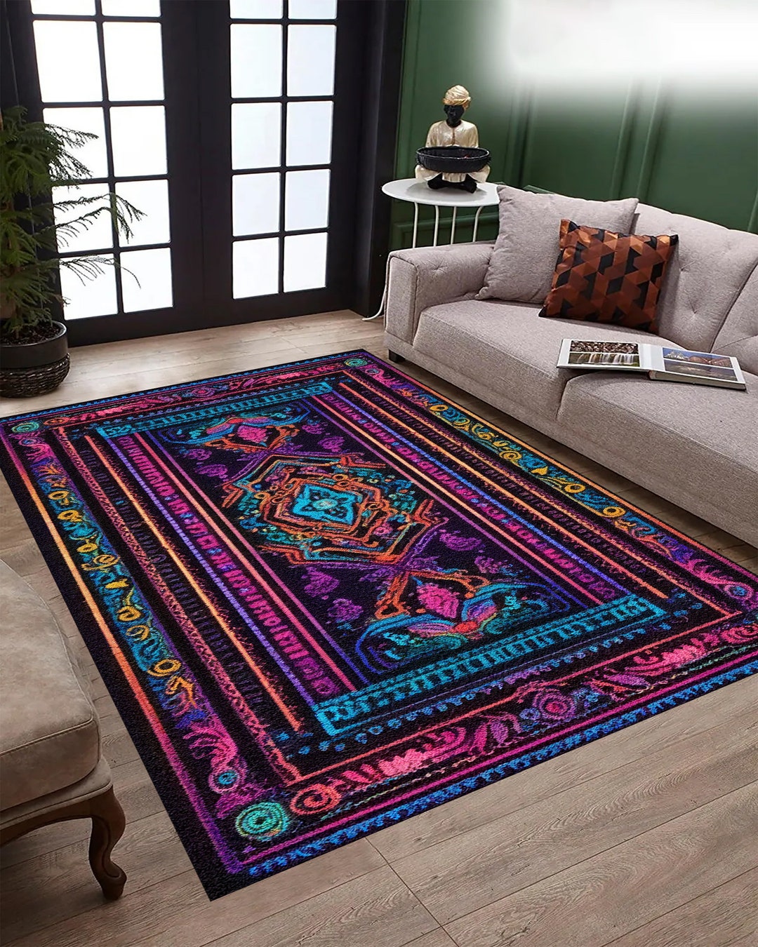 Colorful Motif Rug: Modern Rainbow Kilim Style - Etsy