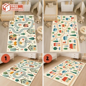 Kinder Spielzimmer Teppich, Interaktive Spielmatte für Kleinkinder, City Road und Märchen Themen, Kinderzimmer und Schlafzimmer Teppich, Kinderzimmer Dekor