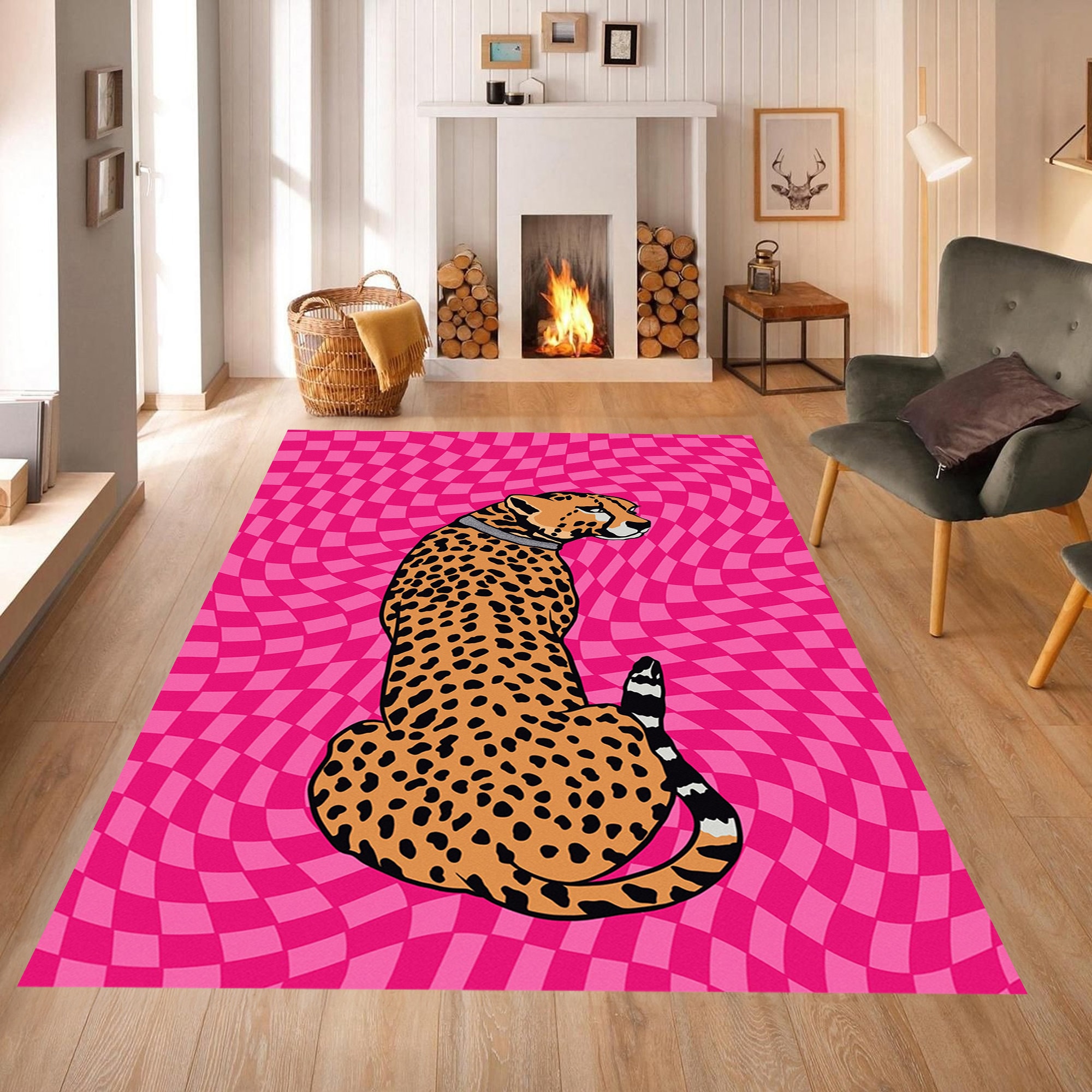 Cheetah Print Area Rug: Pink Illusion, Modern Home Decor - Etsy