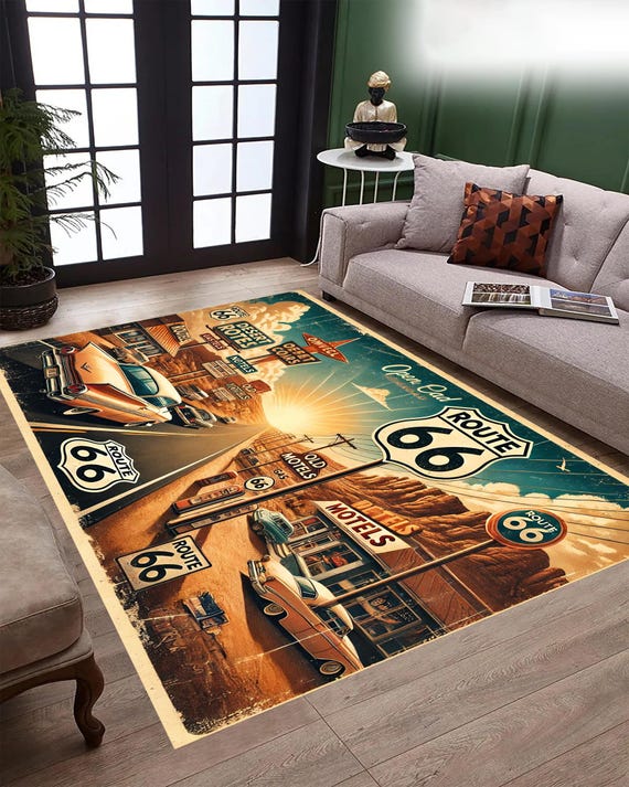 Route 66 Car Rug: Vintage Style Non-slip Microfiber Carpet - Etsy