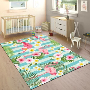 Flamingo Rug,Flowers Rug,Spring Rug,Summer Rug,Animal Print Carpet,Girls Room Rug,Pink Home Decor,Flamingo Carpet,Living Room Rug,Nursery