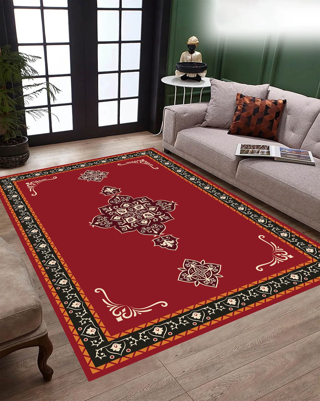45.5×104 \"Red rose” ViNTAGE TURKiSH RUG Turkish Vintage, Red Rose Patterned Rug, Motif Rug, Teal