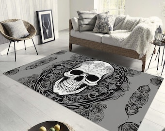 Skull Rug,Skeleton Rug,Occult Rug,Gothic Style Rug,Dark Aesthetic Rug,Horror Rug,Living Room Rug,Modern Home Decor,Gothic Rug,Retro Rug