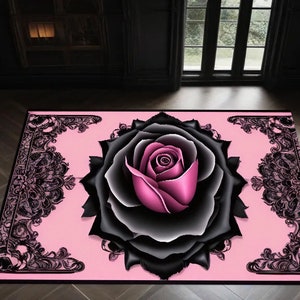Soft Pink Rug,Rose Rug,Black and Pink Rug,Minimalist Rug,Abstract Rug,Flowers Rug,Bedroom Rug,Luxury Life Rug,Gracious Rug,Non Slip Rug