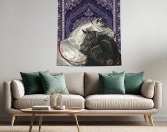 Elegant Horse Wall Tapestry, Equestrian Horse Portrait Poster, Vintage Horse Wall Hanging, Farmhouse Animal Decor