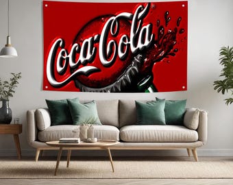 Coca-Cola Bottle Cap Wall Tapestry, Retro Coke Poster, Vintage Soda Advertisement Wall Hanging, Coca-Cola Bar Decor