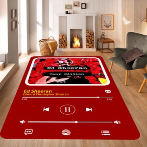 Album Cover Rug,Personalizable Music Home Decor,Red Rug,Music Lover Home Decor,Digital Music Streaming Service App Rug,Favorite Album Rug