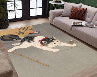 Japanese Cat Rug: Modern Non-Slip Kitten Area Rug
