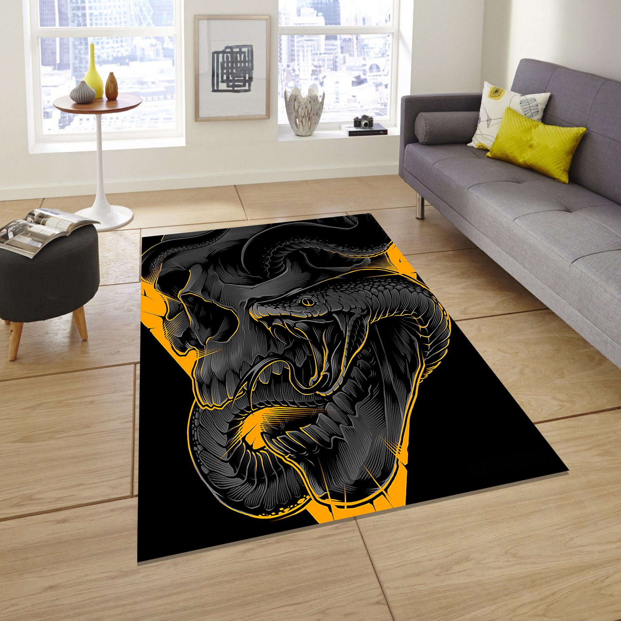 Discover Skull Snake Rug,Skull Home Decoration,Halloween Rug,Gothic Rug,Horror Rug,Living Room Rug,Area Carpet,Personalized Rug,Washable Rug