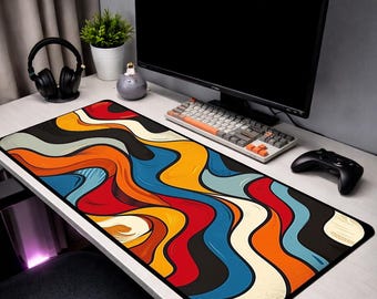 Abstract Mouse Pad, Colorful Desk Mat, Retro Wave Mousepad, Modern Art Desk Mat, XL Gaming Mouse Pad, Aesthetic Desk Setup, Large Desk Mat
